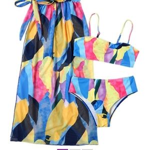 NIDALEE Yellow &Blue Abstract Bikini Set (3 Piece)